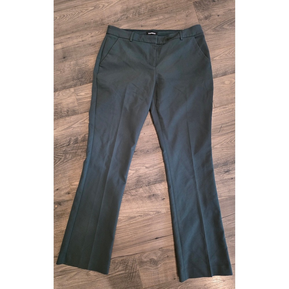 Women's sz 14 L Express Forest Green Flare Leg Dress Pants Mid Rise Professional